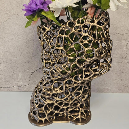 Voronoi Antique Gold Torso Vase: 3D Printed Female Body Art Decor CR3 Design Co