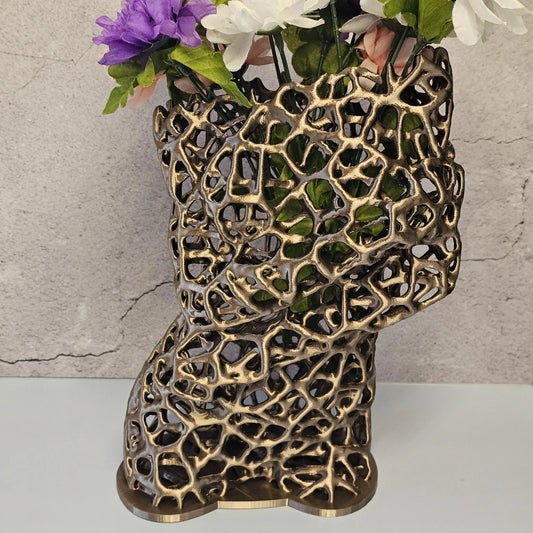 Voronoi Antique Gold Torso Vase: 3D Printed Female Body Art Decor CR3 Design Co
