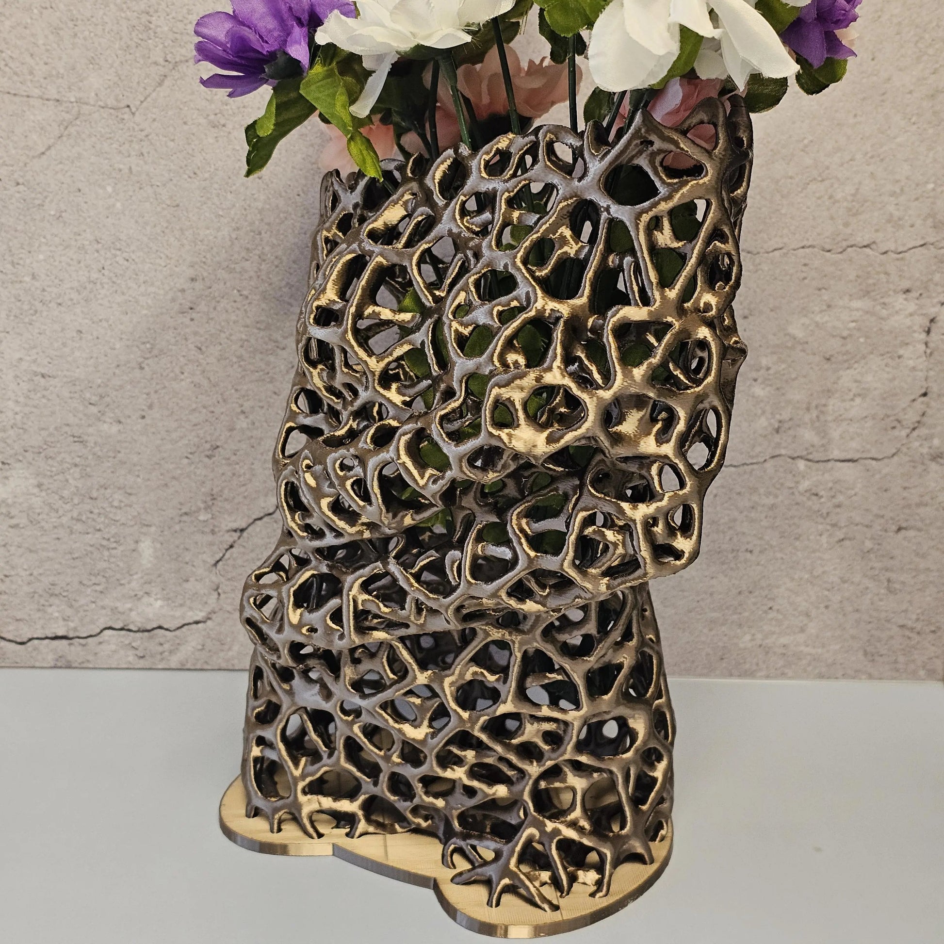 Voronoi Antique Gold Torso Vase: 3D Printed Female Body Art Decor CR3 Design Co