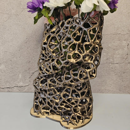 Voronoi Antique Gold Torso Vase: 3D Printed Female Body Art Decor CR3 Design Co