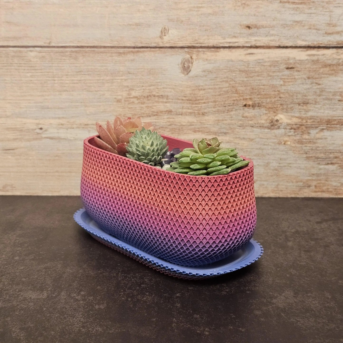 3D Printed Ribbed Planter with Drip Tray: Modern PLA Plant Pot CR3 Design Co