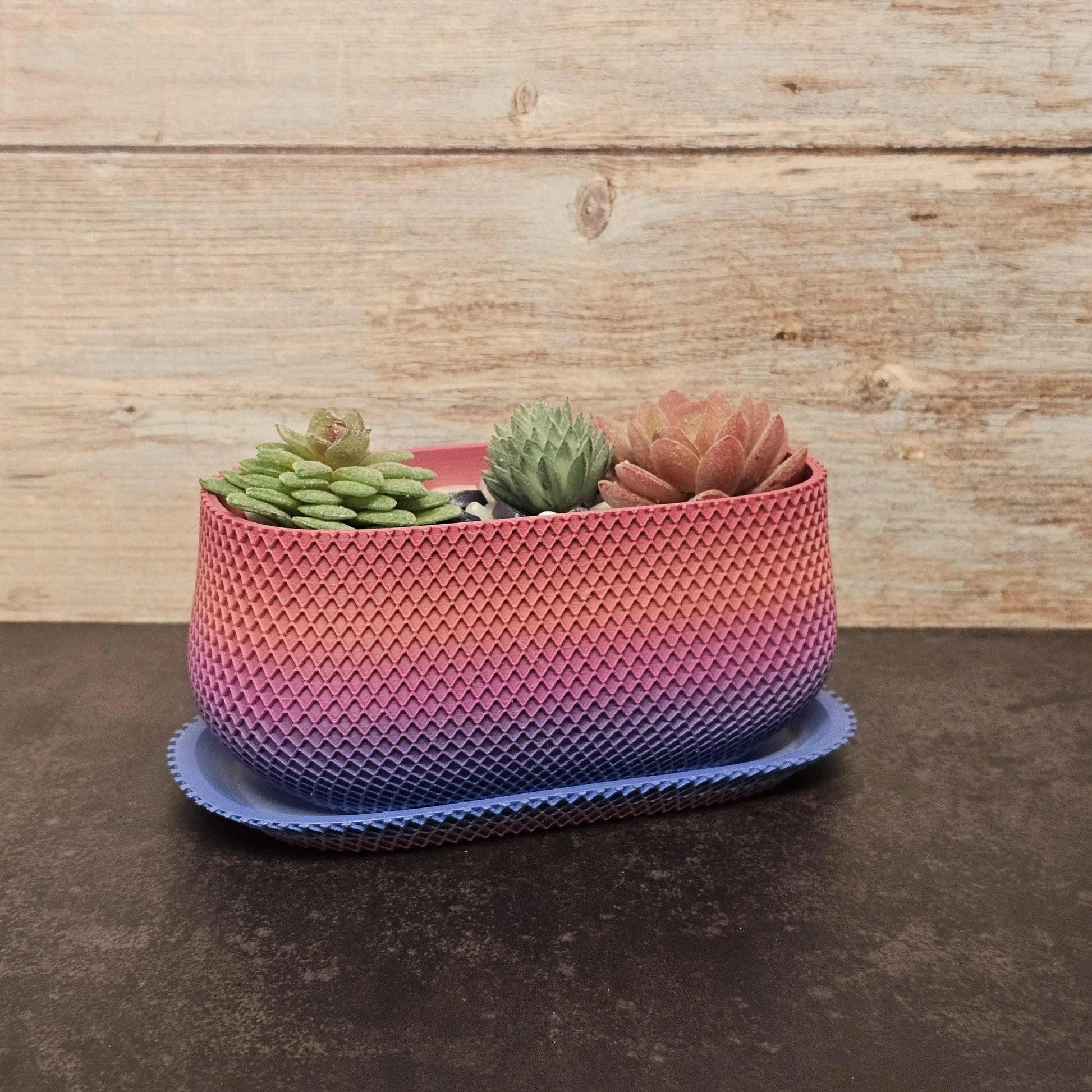 3D Printed Ribbed Planter with Drip Tray: Modern PLA Plant Pot CR3 Design Co