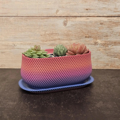3D Printed Ribbed Planter with Drip Tray: Modern PLA Plant Pot CR3 Design Co