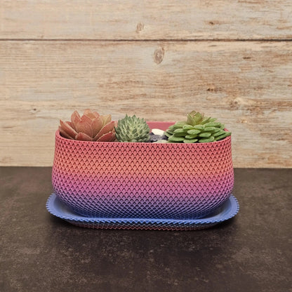 3D Printed Ribbed Planter with Drip Tray: Modern PLA Plant Pot CR3 Design Co