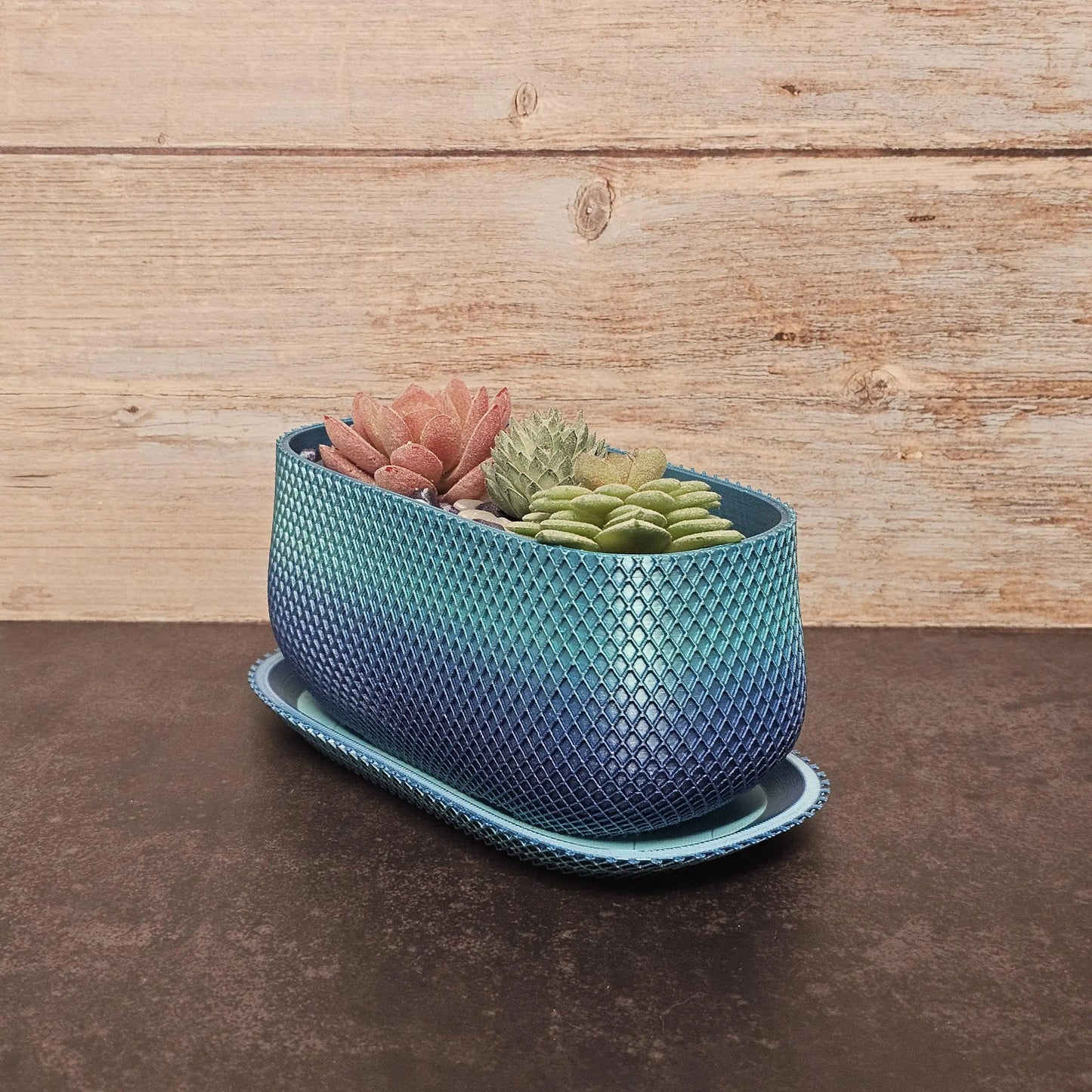 3D Printed Ribbed Planter with Drip Tray: Modern PLA Plant Pot CR3 Design Co