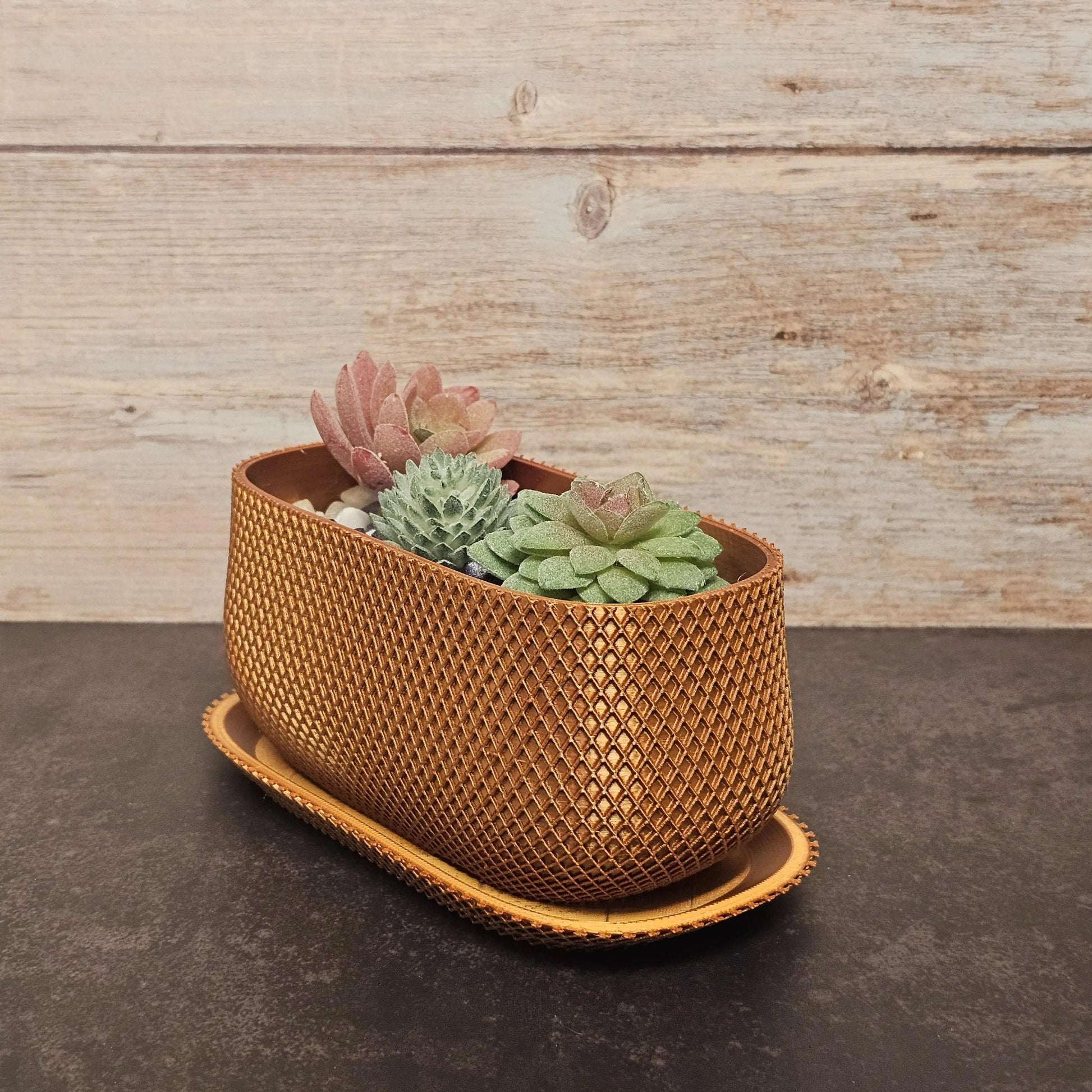 3D Printed Ribbed Planter with Drip Tray: Modern PLA Plant Pot CR3 Design Co