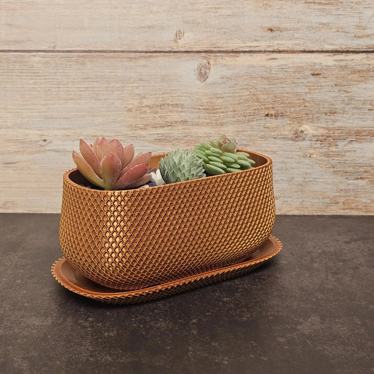 3D Printed Ribbed Planter with Drip Tray: Modern PLA Plant Pot CR3 Design Co