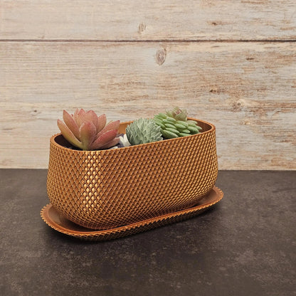 3D Printed Ribbed Planter with Drip Tray: Modern PLA Plant Pot CR3 Design Co