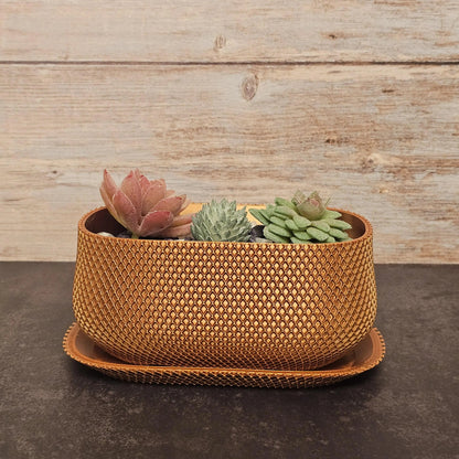 3D Printed Ribbed Planter with Drip Tray: Modern PLA Plant Pot CR3 Design Co
