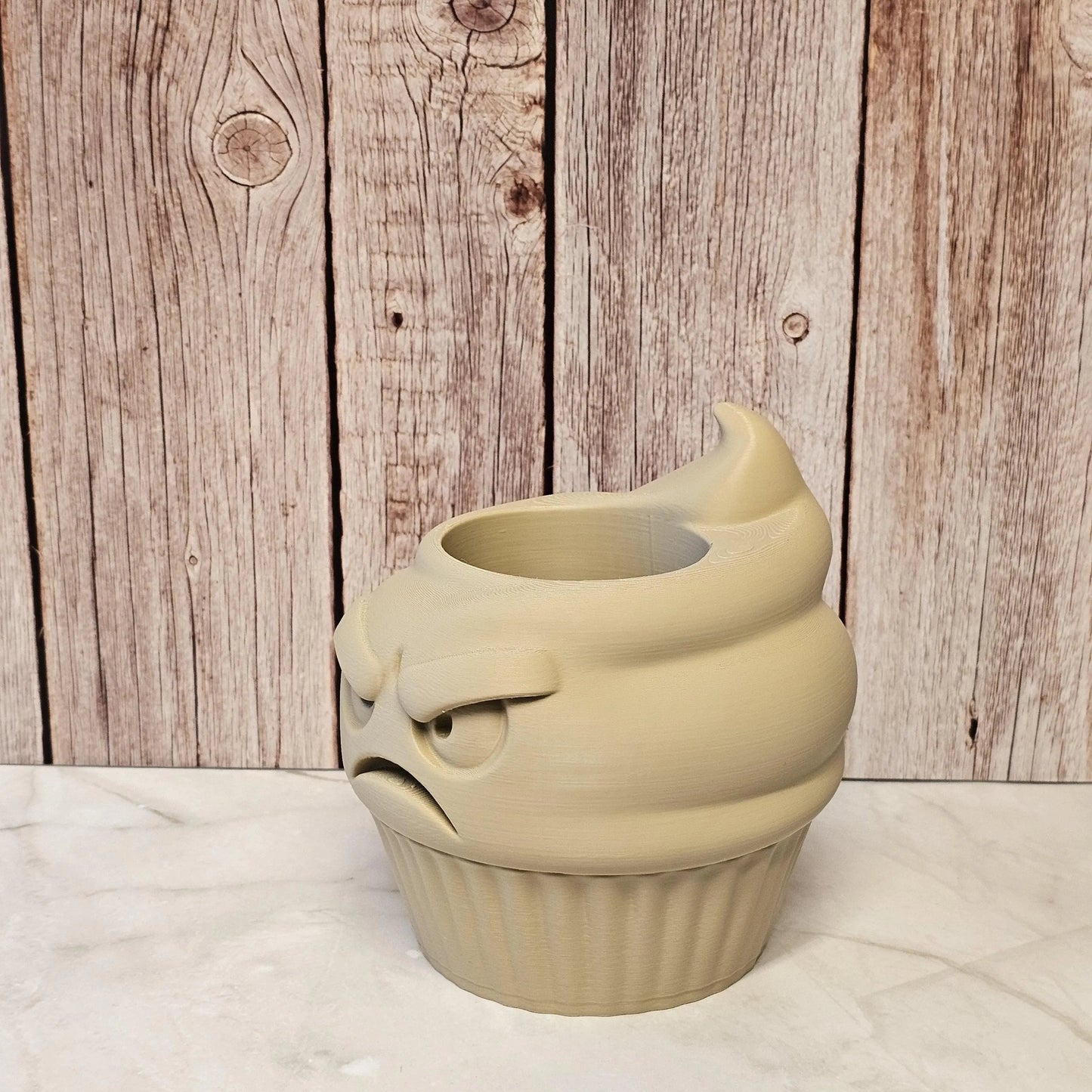 DIY Angry Cupcake Planter Kit: 3D Printed Sculpture, Paint-It-Yourself Pot, Unique Home Decor CR3 Design Co