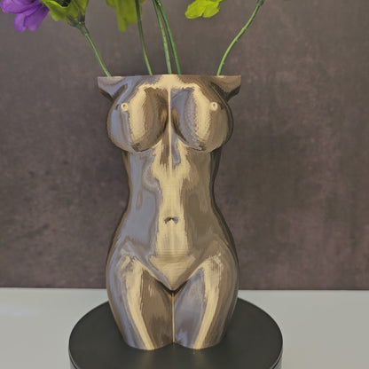 Lustra Female Torso Vase – Modern 3D Printed Sculpture – Silk Antique Gold– Elegant Home Decor